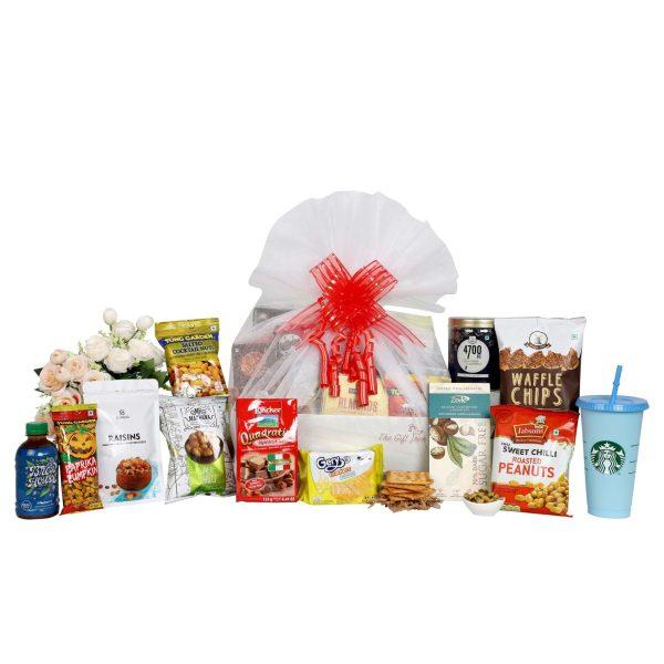 Gourmet Popcorn , Starbucks Tall Tumbler & Cookies Hamper