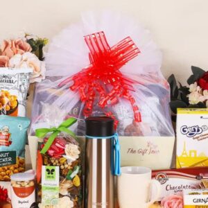 Elegant Mug, Borosil Flask & Chocolate Wafers Gift Hamper