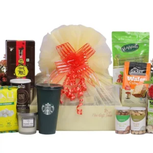 Luxury StarbucksTumbler, Drinking Chocolate Powder & Munchies Gift Hamper