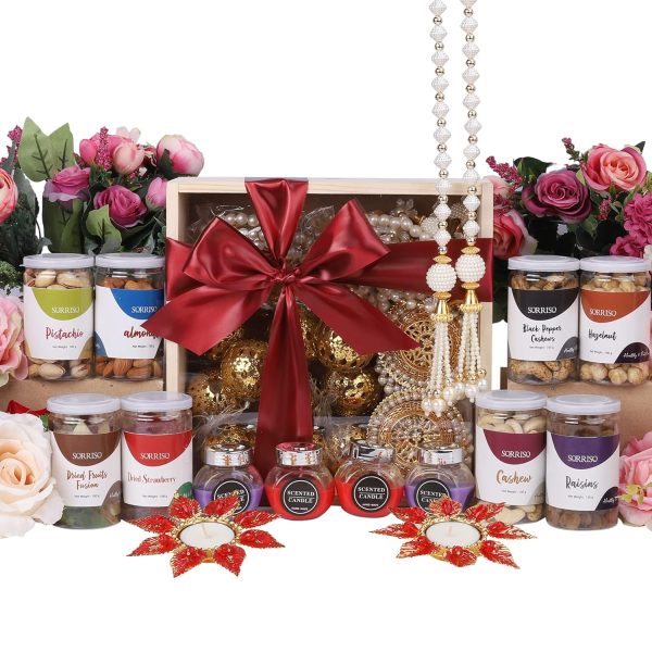 The Gift Tree Traditional Indian Dry Fruits, Candle Wooden Basket Diwali Gift Hamper | Gift For Festival Celebration, Family, Friends, Corporate Office, Clients - Image 2