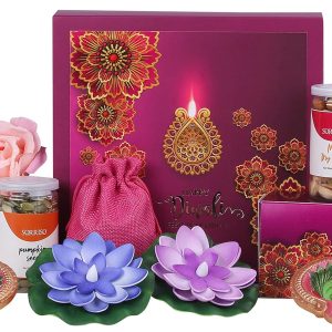 The Gift Tree Special Diwali Gift Hamper | Almond Rocks, Floating Led Candles, Pumpkin Seeds & Colourful Diya| Gift For Festival Celebration, Family, Friends, Corporate Office