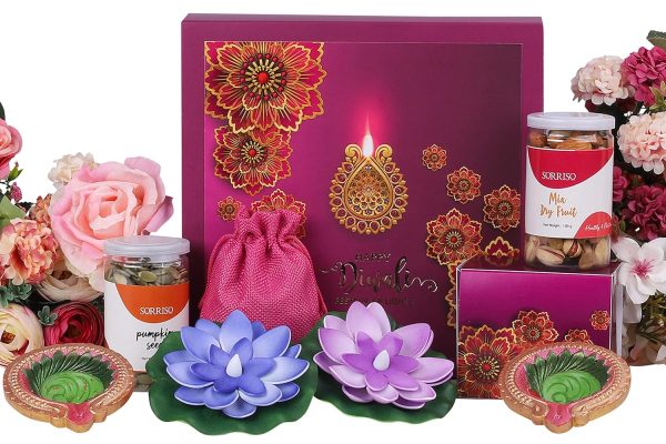 The Gift Tree Special Diwali Gift Hamper | Almond Rocks, Floating Led Candles, Pumpkin Seeds & Colourful Diya| Gift For Festival Celebration, Family, Friends, Corporate Office - Image 2