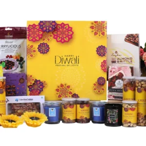 The Gift Tree Premium Diwali Gift Hamper | Kaju Katli, Dry Fruits, Candles, Caramel Dates & Almond Brittle | Gift For Festival Celebration, Family, Clients, Friends, Events