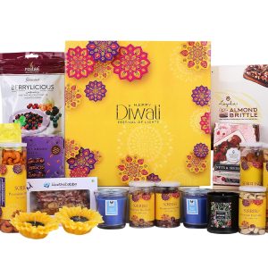 The Gift Tree Premium Diwali Gift Hamper | Kaju Katli, Dry Fruits, Candles, Caramel Dates & Almond Brittle | Gift For Festival Celebration, Family, Clients, Friends, Events