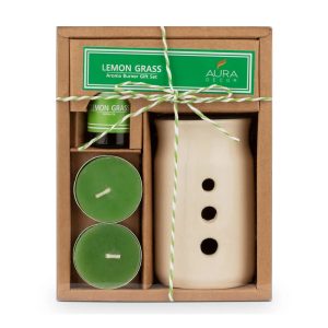 AuraDecor Aroma Oil Burner Gift Set- 2 tea lights & fragrance oil