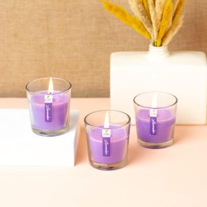AuraDecor Gift Pack of 3 Lavender Votive Glass Candle