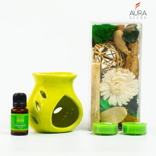 AuraDecor Reed Lemongrass Diffuser Gift Set with Potpourri