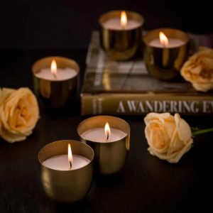 Golden Metal Tea Light Candle Holder Set Of 2