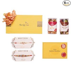 The Gift Tree Dried Fruits Fusion, Mix Dry Fruits, Rakhi, Gift Card & Gift Box Rakhi Gift Hampers Gift Set of 6