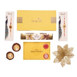 The Gift Tree Ferrero Hazelnut Chocolates, Rakhi, Gift Card & Gift Box Rakhi Gift Hamper for bhai and Bhabhi Gift Set of 5