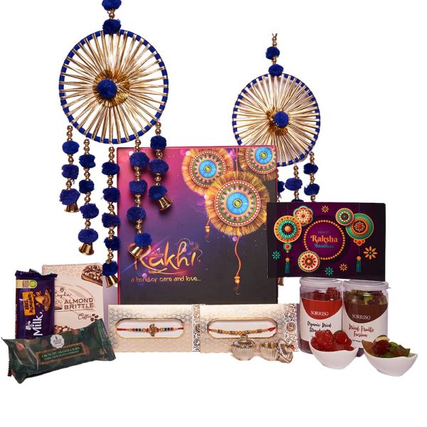 The Gift Tree Dry Fruits, Chocolates & Colorful Hangings Rakhi Gift Hamper For Brother and Bhabhi | Raksha Bandhan Box for Brother - Rakhi with Gift Set | Set of 9