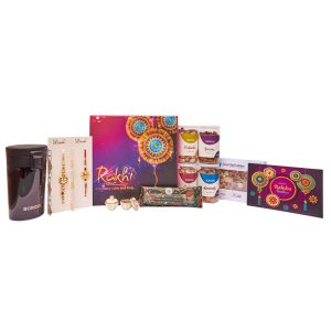 The Gift Tree Borosil Mug, Rose Katli & Dry Fruits Rakhi gift hamper for bhai and bhabhi | Raksha Bandhan Box – Rakhi with Gift Set |Set of 10
