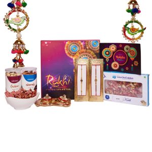 The Gift Tree Kaju Katli, Dry Fruits & Colorful Décor, Rakhi Gift Hamper with Rakhi | Raksha Bandhan Box – Rakhi with Gift Set of 7