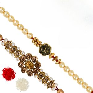 The Gift Tree Om Pearl Diamond Beads Rakhi For Brother With Roli, Chawal and Beautiful greeting card | Premium Rakhi for Men, Kids & Boys
