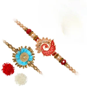 The Gift Tree Zardosi Gota Peacock Designer Rakhi For Brother With Roli, Chawal and Beautiful greeting card | Premium Rakhi for Men, Kids & Boys