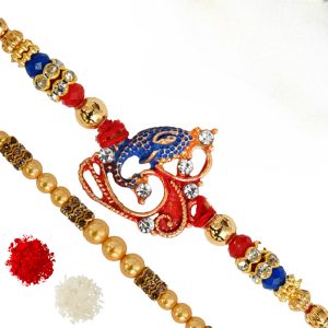 The Gift Tree Diamond Ganpati Fancy Beads Rakhi For Brother With Roli, Chawal and Beautiful greeting card | Premium Rakhi for Men, Kids & Boys