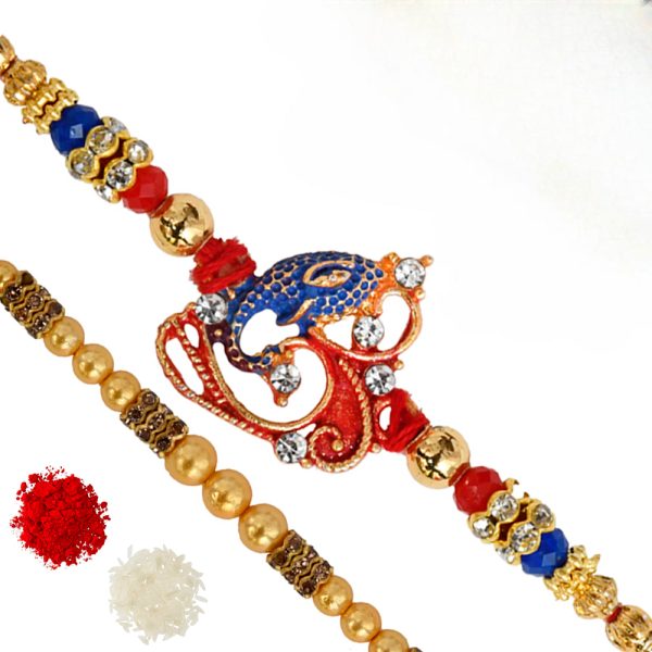 The Gift Tree Diamond Ganpati Fancy Beads Rakhi For Brother With Roli, Chawal and Beautiful greeting card | Premium Rakhi for Men, Kids & Boys