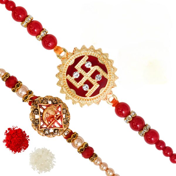 The Gift Tree Golden Satiya Ganpati Rakhi For Brother With Roli, Chawal and Beautiful greeting card | Premium Rakhi for Men, Kids & Boys