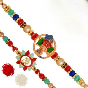 The Gift Tree Om Ganpati Fancy Designer Beads Rakhi For Brother With Roli, Chawal and Beautiful greeting card | Premium Rakhi for Men, Kids & Boys