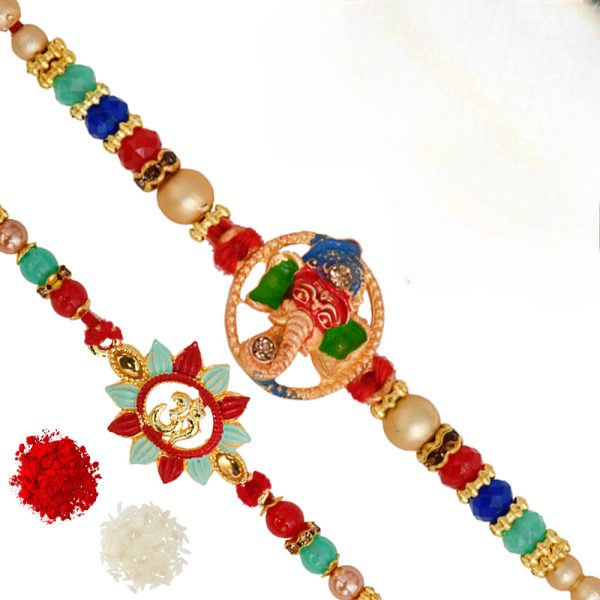 The Gift Tree Om Ganpati Fancy Designer Beads Rakhi For Brother With Roli, Chawal and Beautiful greeting card | Premium Rakhi for Men, Kids & Boys