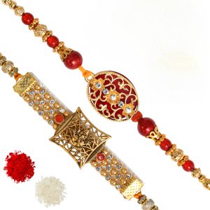 The Gift Tree Golden Bracelet Rakhi For Brother With Roli, Chawal and Beautiful greeting card | Premium Rakhi for Men, Kids & Boys