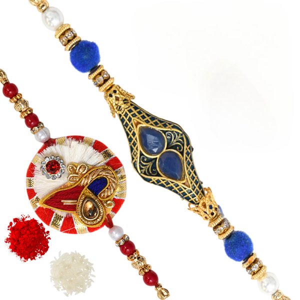 The Gift Tree Blue Pearl Designer Rakhi For Brother With Roli, Chawal and Beautiful greeting card | Premium Rakhi for Men, Kids & Boys
