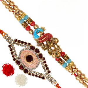 The Gift Tree American Diamond Peacock Designer Rakhi For Brother With Roli, Chawal and Beautiful greeting card | Premium Rakhi for Men, Kids & Boys
