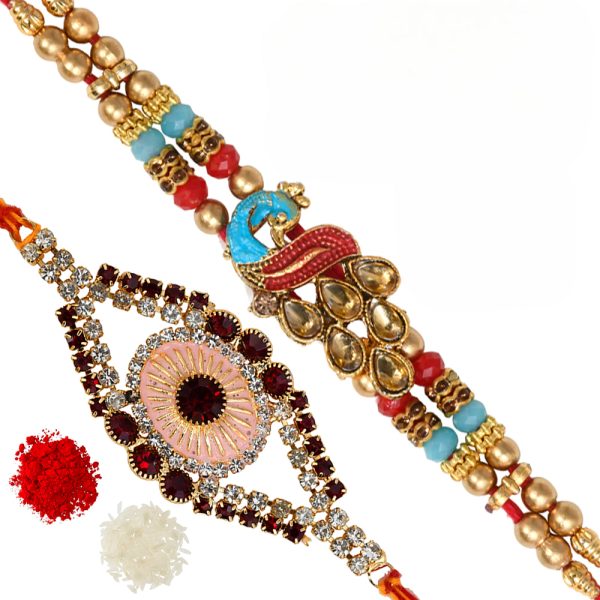 The Gift Tree American Diamond Peacock Designer Rakhi For Brother With Roli, Chawal and Beautiful greeting card | Premium Rakhi for Men, Kids & Boys