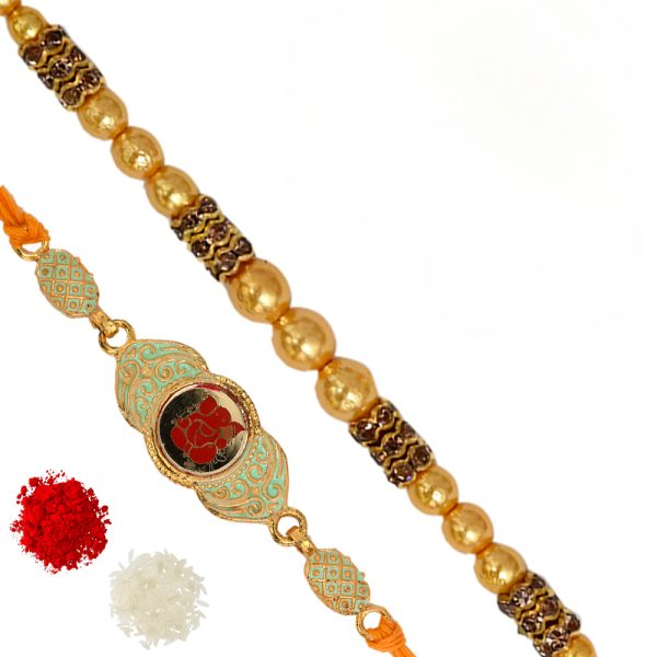 The Gift Tree Ganpati Beads Rakhi For Brother With Roli, Chawal and Beautiful greeting card | Premium Rakhi for Men, Kids & Boys