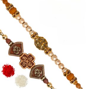 The Gift Tree Om Designer Beads Pearl Rakhi For Brother With Roli, Chawal and Beautiful greeting card | Premium Rakhi for Men, Kids & Boys