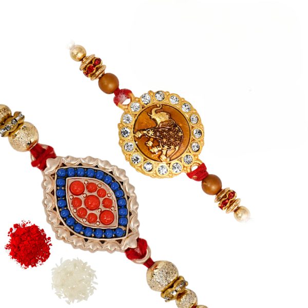 The Gift Tree Elephant Designer Beads Rakhi For Brother With Roli, Chawal and Beautiful greeting card | Premium Rakhi for Men, Kids & Boys