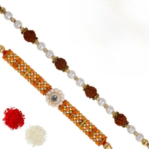 The Gift Tree Rudraksh Pearl Beads Rakhi For Brother With Roli, Chawal and Beautiful greeting card | Premium Rakhi for Men, Kids & Boys