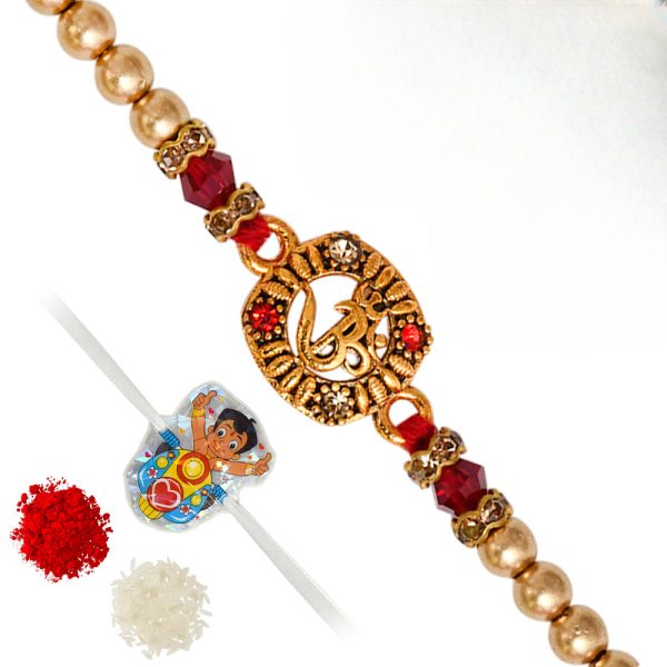 The Gift Tree Om Beads Chhota Bheem Rakhi For Brother With Roli, Chawal and Beautiful greeting card | Premium Rakhi for Men, Kids & Boys