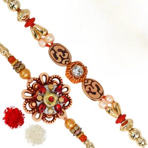 The Gift Tree Om Beads Pearl Rakhi For Brother With Roli, Chawal and Beautiful greeting card | Premium Rakhi for Men, Kids & Boys