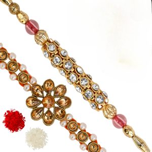 The Gift Tree Fancy Traditional Beads rakhi For Brother With Roli, Chawal and Beautiful greeting card | Premium Rakhi for Men, Kids & Boys