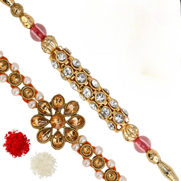 The Gift Tree Fancy Traditional Beads rakhi For Brother With Roli, Chawal and Beautiful greeting card | Premium Rakhi for Men, Kids & Boys