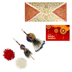 The Gift Tree Bhaiya Bhabhi Peacock Designer Pair Rakhi For Brother With Roli, Chawal and Beautiful greeting card | Premium Rakhi for Men, Kids & Boys