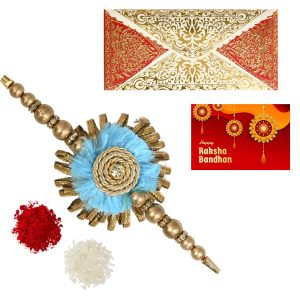 The Gift Tree Zardosi Gota Rakhi For Brother With Roli, Chawal and Beautiful greeting card | Premium Rakhi for Men, Kids & Boys