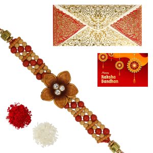 The Gift Tree Diamond Floral Shape Beads Colorful Rakhi For Brother With Roli, Chawal and Beautiful greeting card | Premium Rakhi for Men, Kids & Boys