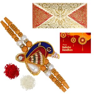 The Gift Tree Blue Peacock Designer Sandalwood Scented Rakhi For Brother With Roli, Chawal and Beautiful greeting card | Premium Rakhi for Men, Kids & Boys