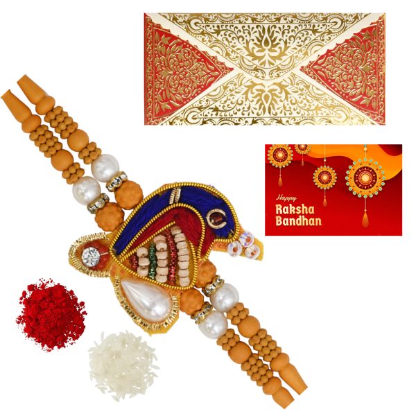 The Gift Tree Blue Peacock Designer Sandalwood Scented Rakhi For Brother With Roli, Chawal and Beautiful greeting card | Premium Rakhi for Men, Kids & Boys