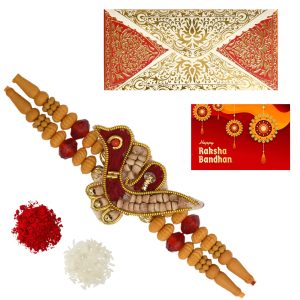 The Gift Tree Red Peacock Designer Sandalwood Scented Rakhi For Brother With Roli, Chawal and Beautiful greeting card | Premium Rakhi for Men, Kids & Boys