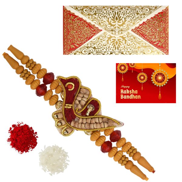 The Gift Tree Red Peacock Designer Sandalwood Scented Rakhi For Brother With Roli, Chawal and Beautiful greeting card | Premium Rakhi for Men, Kids & Boys