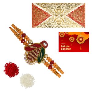 The Gift Tree Red Green Designer Sandalwood Scented Rakhi For Brother With Roli, Chawal and Beautiful greeting card | Premium Rakhi for Men, Kids & Boys