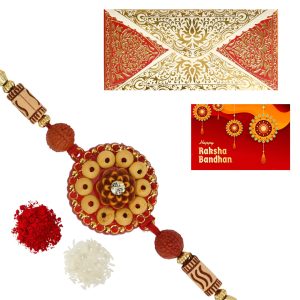 The Gift Tree Floral Rudraksha Beads Colorful Rakhi For Brother With Roli, Chawal and Beautiful greeting card | Premium Rakhi for Men, Kids & Boys
