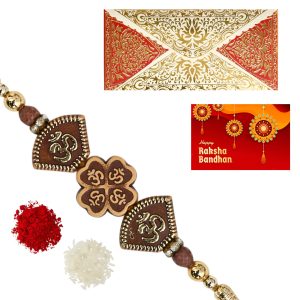 The Gift Tree Om Designer Beads Rakhi For Brother With Roli, Chawal and Beautiful greeting card | Premium Rakhi for Men, Kids & Boys