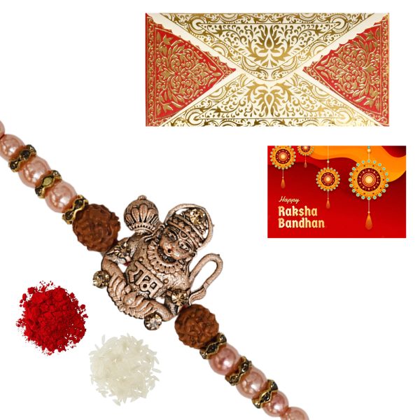 The Gift Tree Hanuman Ram Rudraksh Rakhi For Brother With Roli, Chawal and Beautiful greeting card | Premium Rakhi for Men, Kids & Boys