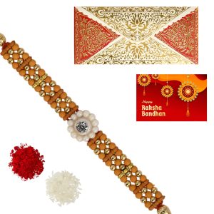 The Gift Tree White Diamond Pearl Rakhi For Brother With Roli, Chawal and Beautiful greeting card | Premium Rakhi for Men, Kids & Boys