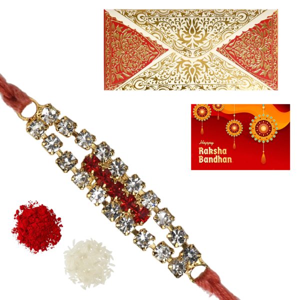 The Gift Tree American Diamond Big Rakhi For Brother With Roli, Chawal and Beautiful greeting card | Premium Rakhi for Men, Kids & Boys
