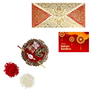 The Gift Tree Ganpati Tika Thali For Brother With Roli, Chawal and Beautiful greeting card | Premium Rakhi for Men, Kids & Boys